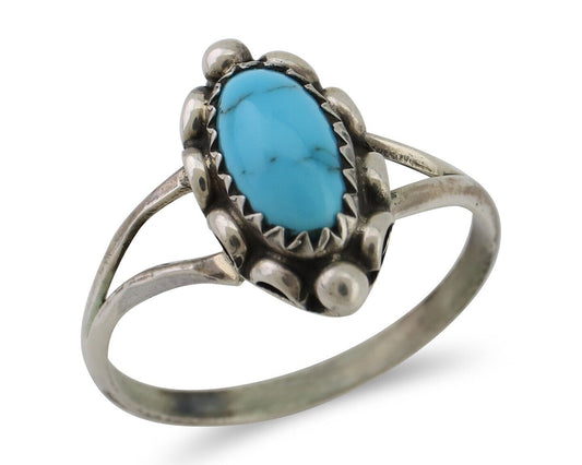 Navajo Handmade Ring 925 Silver Sleeping Beauty Turquoise Artist Signed SC C80s