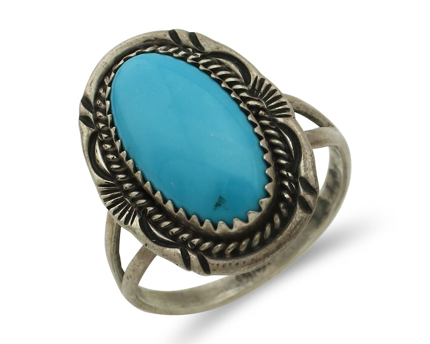 Navajo Ring .925 Silver Sleeping Beauty Turquoise Artist Signed AB C.80's