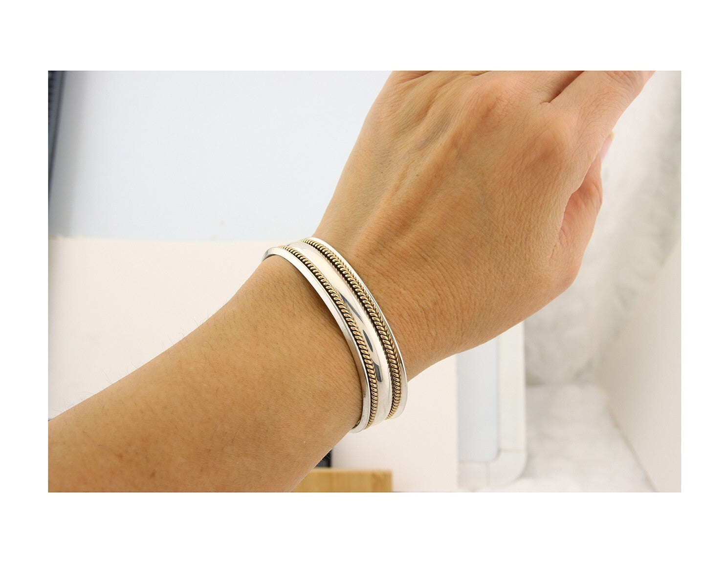 Navajo Bracelet 925 Silver & 12k Yellow Gold Filled Signed TAHE C.80's