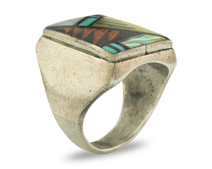 Vintage Zuni Ring 925 Sterling Authentic Natural Gemstone Signed Bowannie 11.25