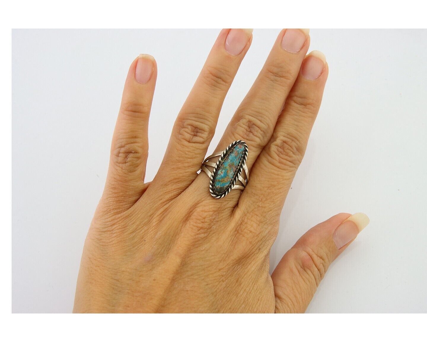 Navajo Ring 925 Sterling Nevada Turquoise Native American Artist C.80's