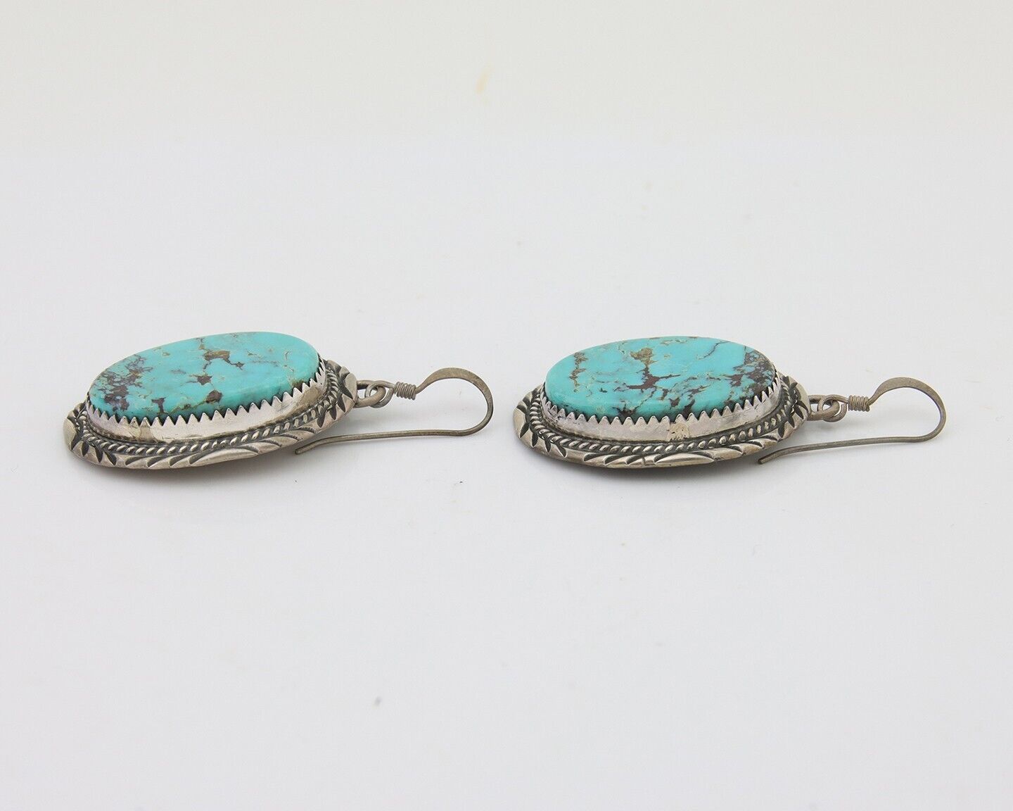 Navajo Dangle Earrings 925 Silver Natural Turquoise Artist Signed Mike Begay C80