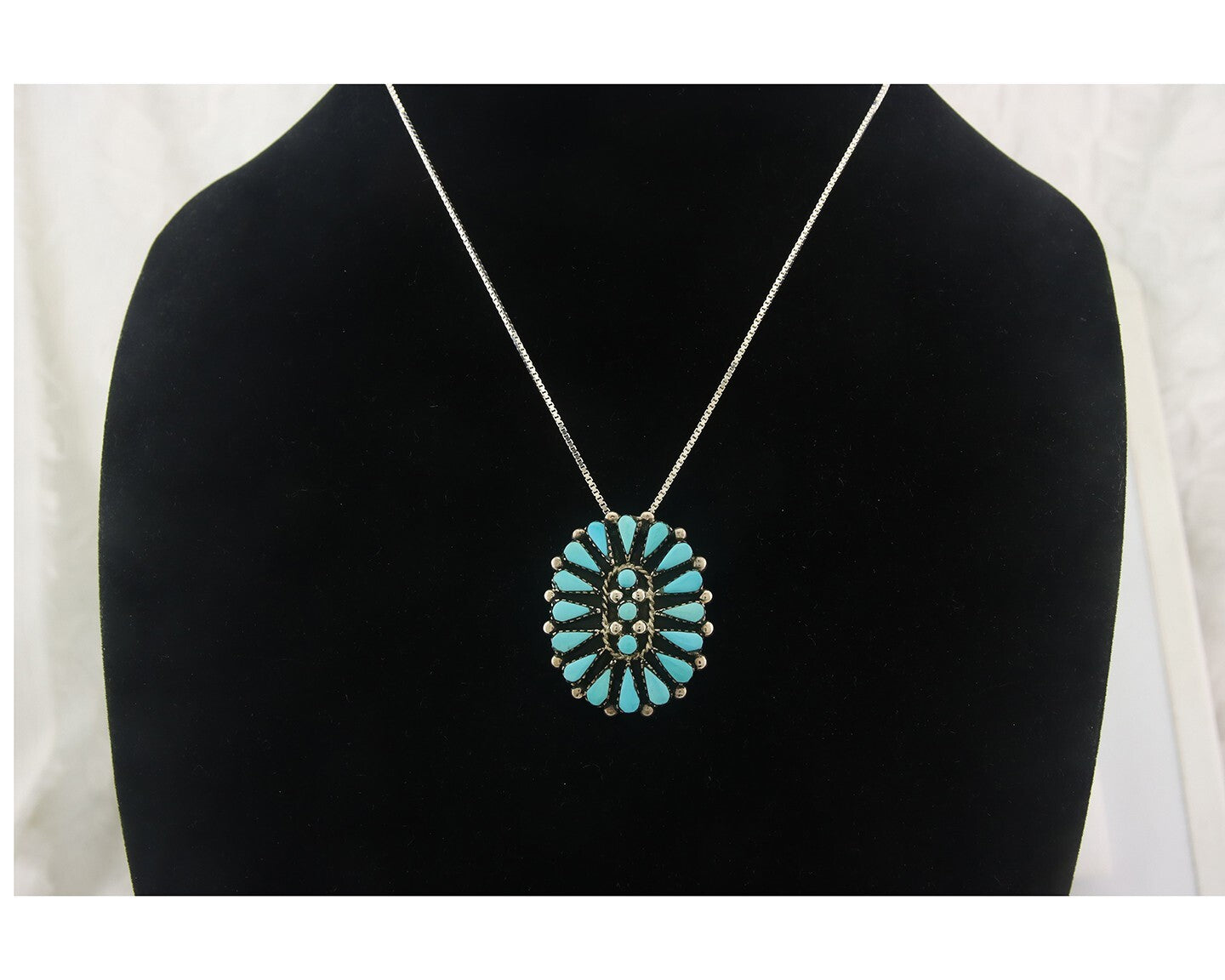 Navajo Sterling Silver Necklace Turquosie Authentic Vintage Signed Ben Yazzie