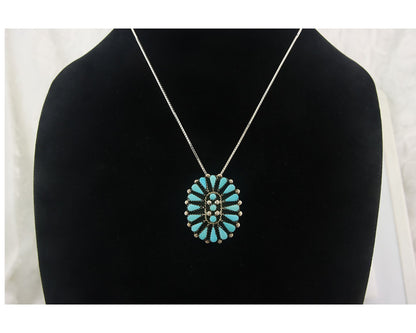Navajo Sterling Silver Necklace Turquosie Authentic Vintage Signed Ben Yazzie