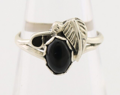 Navajo Handmade Ring 925 Silver Natural Onyx Native Artist Size 5.75 C.80's