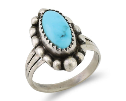 Navajo Ring 925 Silver Sleeping Beauty Turquoise Artist Signed SC C.80's