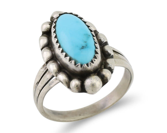 Navajo Ring 925 Silver Sleeping Beauty Turquoise Artist Signed SC C.80's