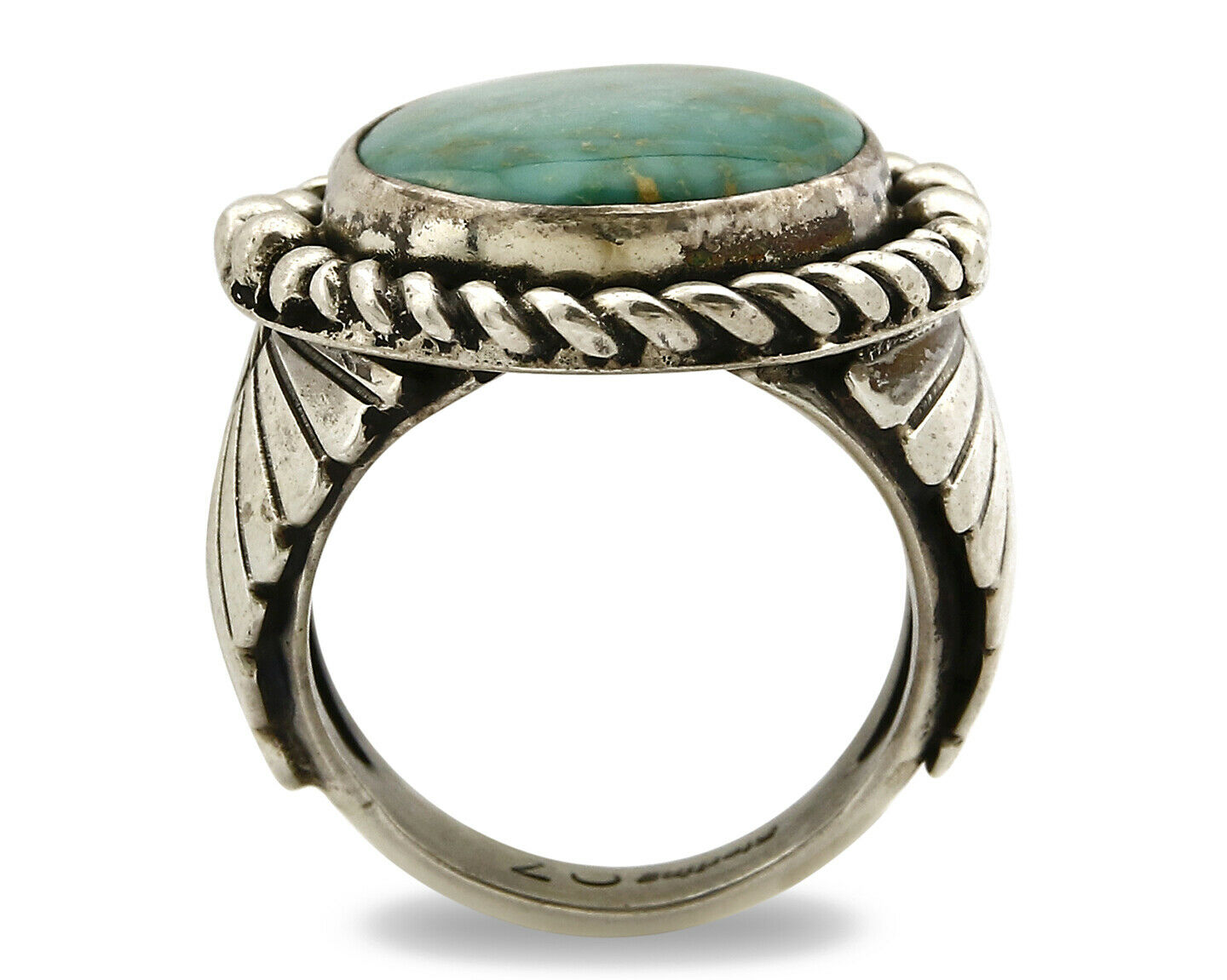 Navajo Ring 925 SOLID Silver Kingman Turquoise Signed Artist Doug Zachary C.80's