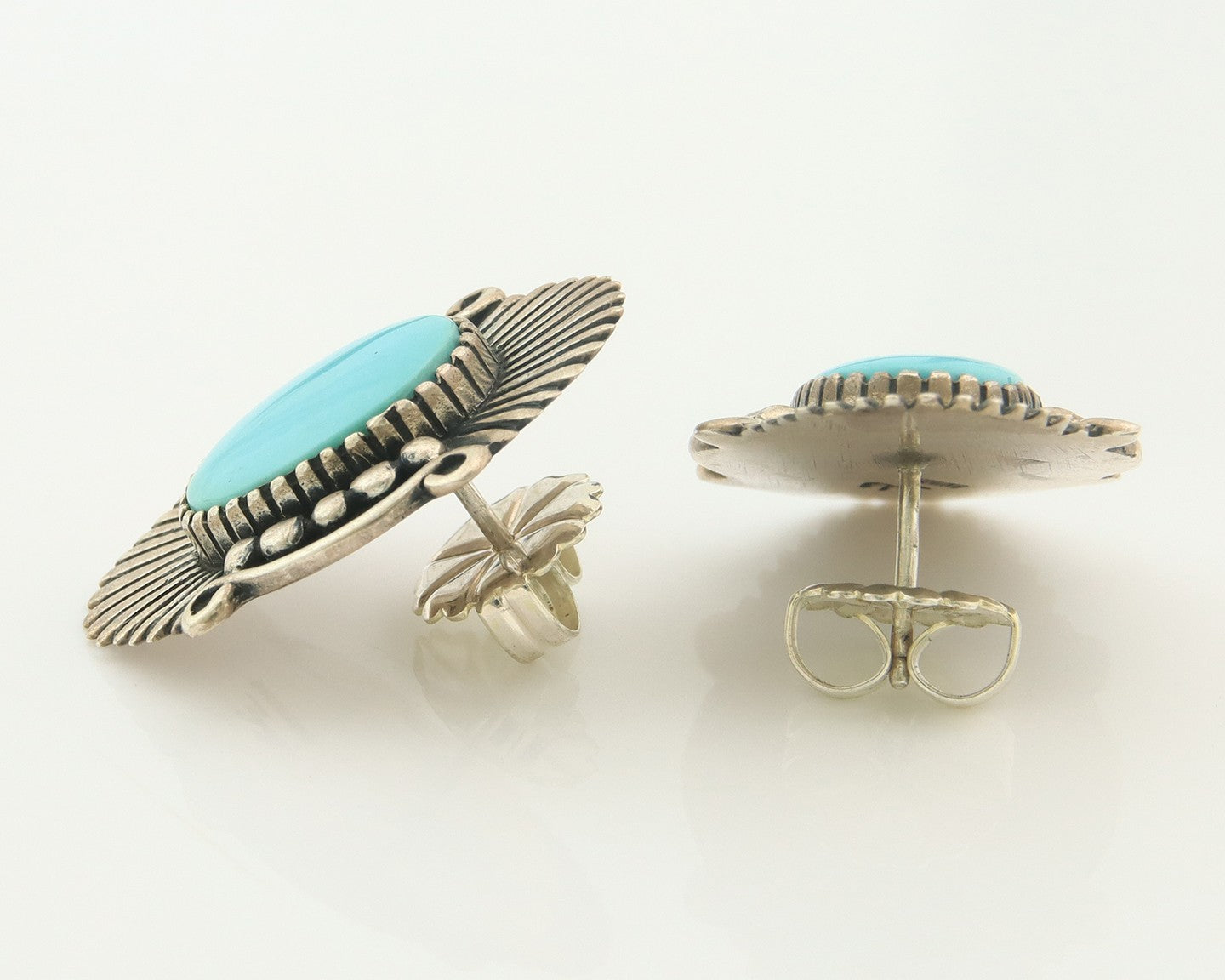 Navajo Earrings Sterling Silver Natural Turquoise Vintage Signed AM