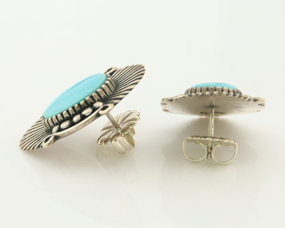 Navajo Earrings Sterling Silver Natural Turquoise Vintage Signed AM
