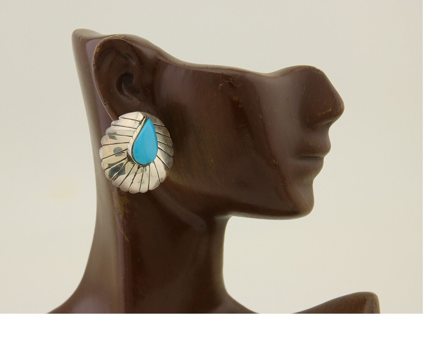 Navajo Earrings 925 Silver Natural Blue Turquoise Native American Artist C.80's