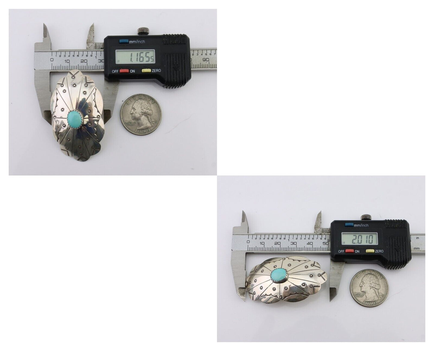 Navajo Hand Stamped Shield Earrings 925 Silver Turquoise Native Artist C.80's