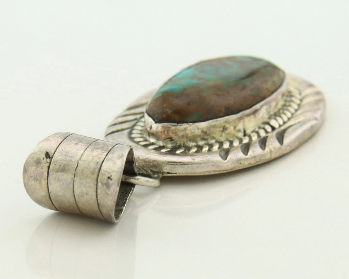 Navajo Pendant 925 Sterling Silver Natural Turquoise Vintage Artist Signed JP
