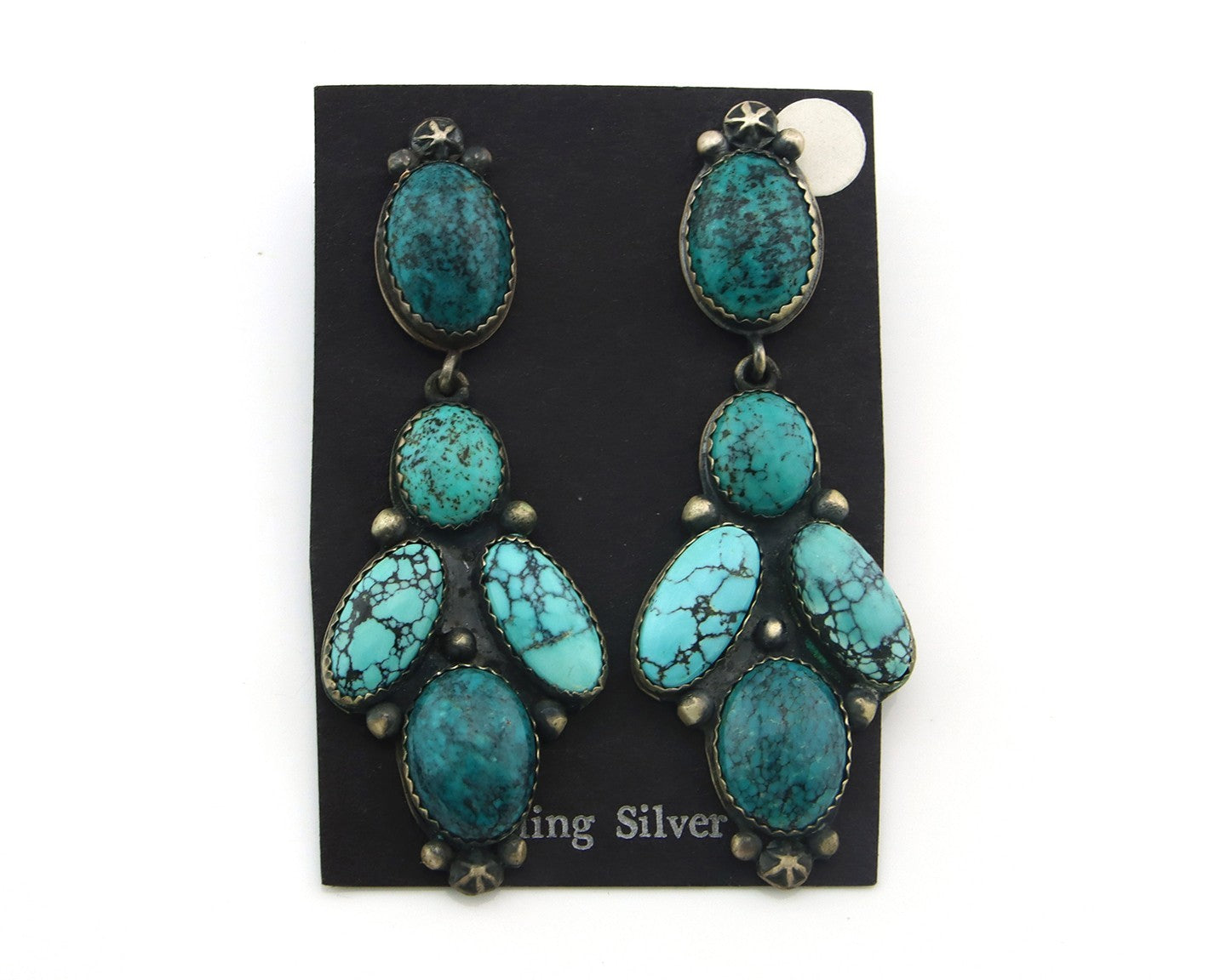 Navajo Earrings Sterling Silver Natural Turquoise Vintage Signed JR Silversmiths