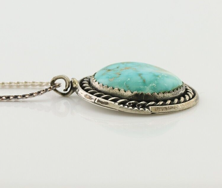 Navajo Pendant 925 Silver Natural Blue Turquoise Artist Signed Yazzie C.80's
