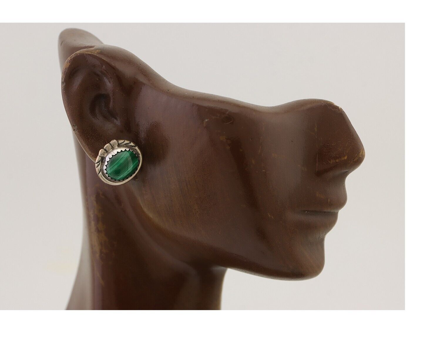 Navajo Earrings 925 Silver Natural Malachite Native American Artist C.80's