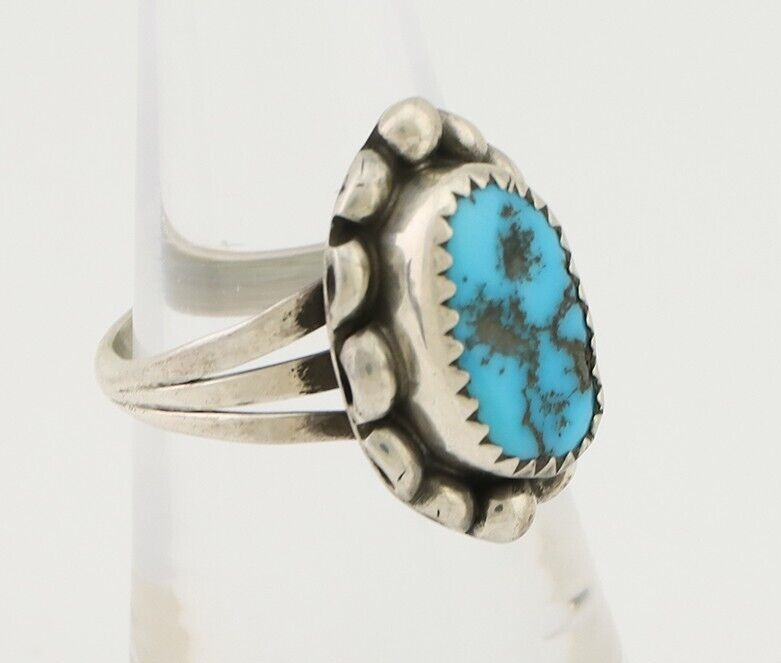 Navajo Ring 925 Silver Sleeping Beauty Turquoise Artist Signed SC C.80's