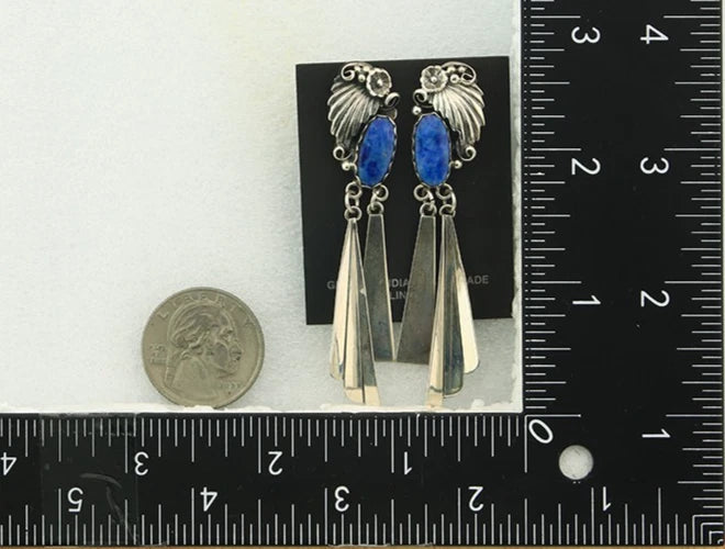 Navajo Dangle Circle Earrings Sterling Silver Lapis Vintage Native Artist