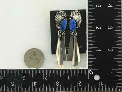 Navajo Dangle Circle Earrings Sterling Silver Lapis Vintage Native Artist