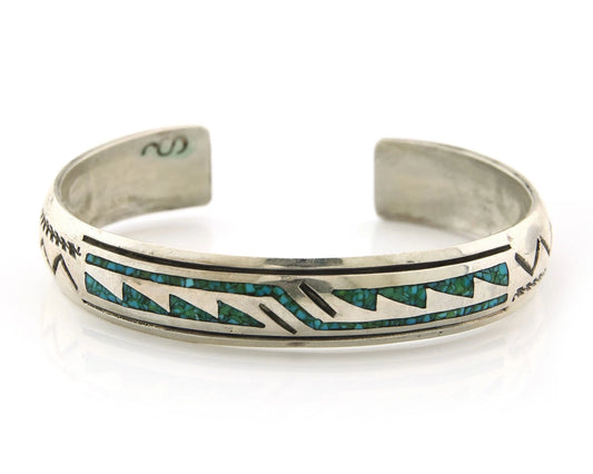 Navajo Cuff Bracelet Sterling Silver Authentic Turquoise Signed Stanley Bain