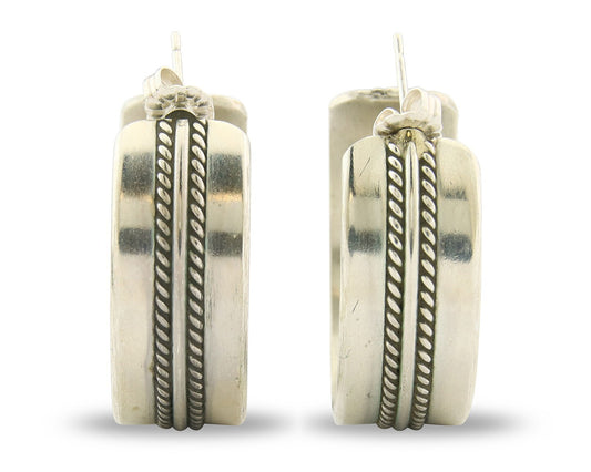 Navajo Hoop Earrings Sterling Silver Vintage Authentic Signed Ron Yazzie