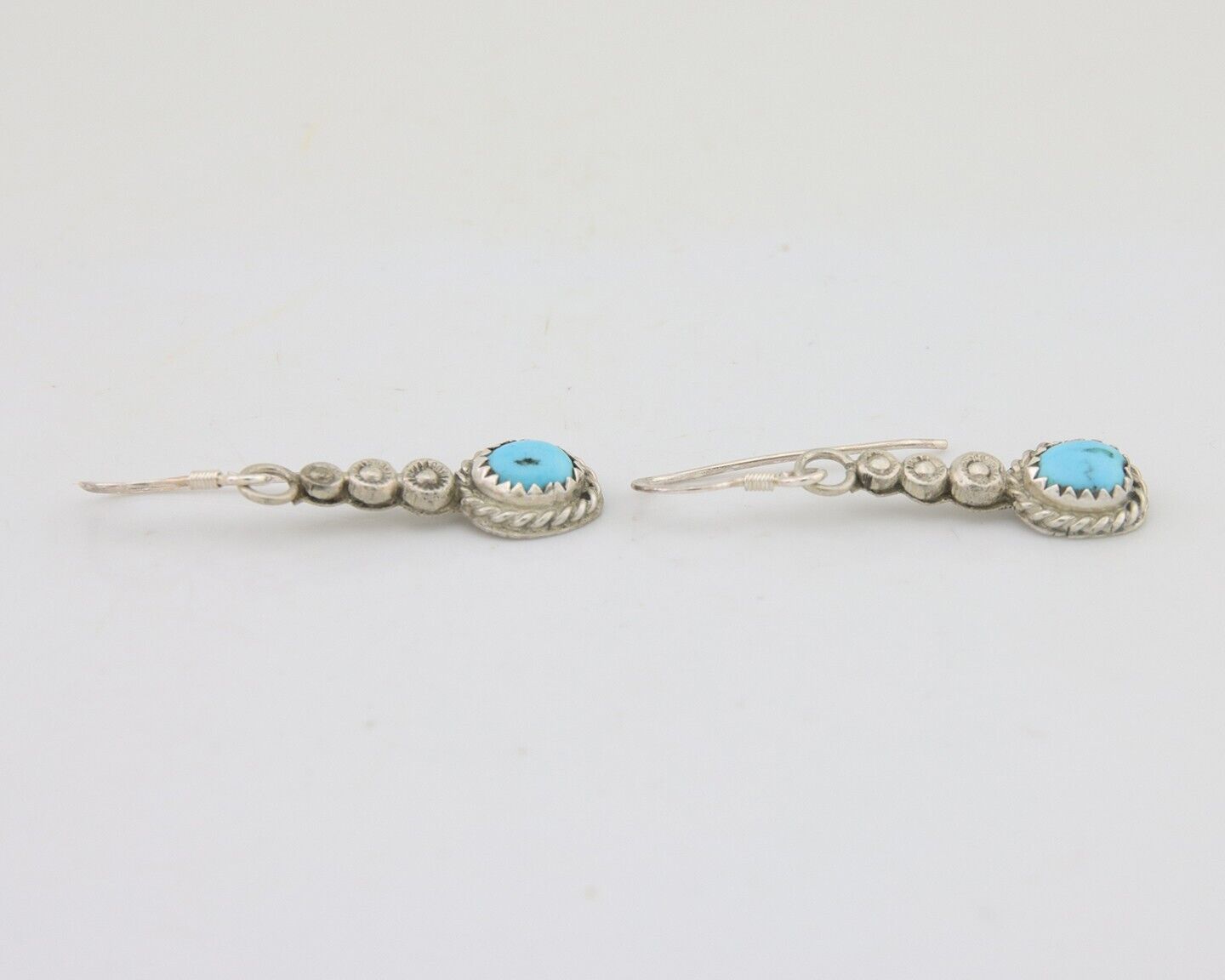 Navajo Earrings 925 Silver Blue Turquoise Artist Signed DB C.80's