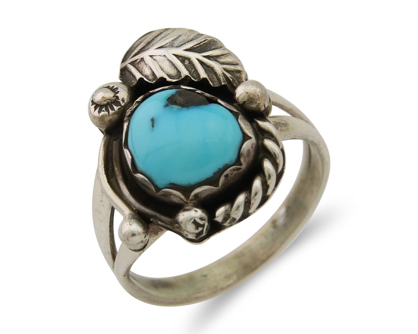 Navajo Ring 925 Sterling Silver Blue Turquoise Native American Artist C.80's