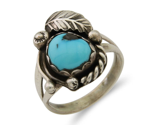 Navajo Ring 925 Sterling Silver Blue Turquoise Native American Artist C.80's