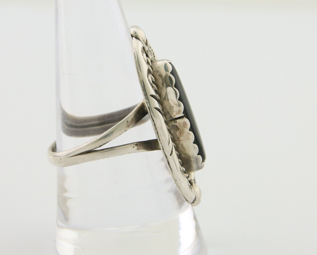 Navajo Ring 925 Silver Black Onyx Artist Signed V & N Edsitty C.80's