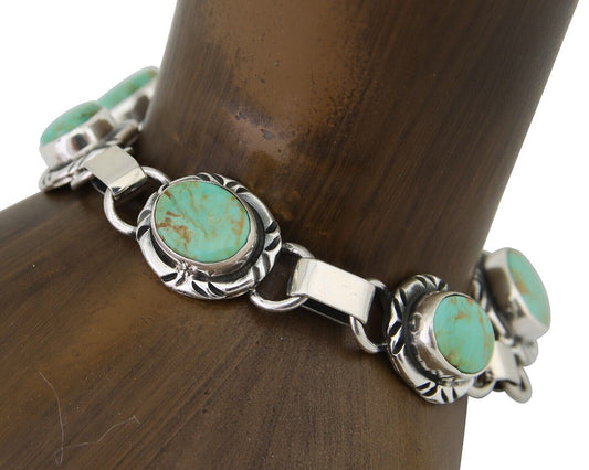 Navajo Bracelet 925 Silver Natural Blue Turquoise Native American Artist C.80's