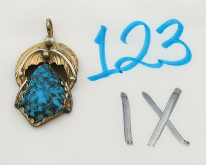 Navajo Pendant Sterling Silver & Gold Natural Blue Turquoise Authentic Native