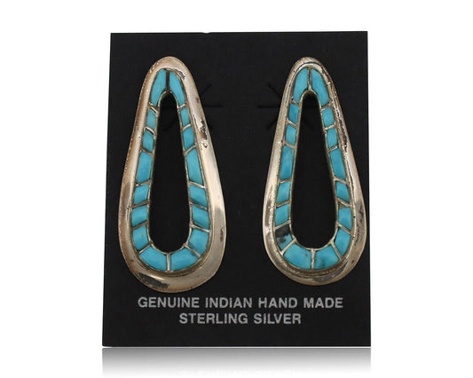 Navajo Earrings 925 Silver Sleeping Beauty Turquoise Native Artist C.80s