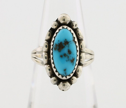 Navajo Ring 925 Silver Sleeping Beauty Turquoise Artist Signed SC C.80's