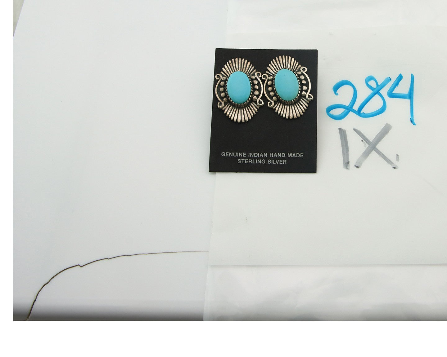 Navajo Earrings Sterling Silver Natural Turquoise Vintage Signed AM