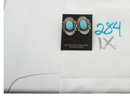 Navajo Earrings Sterling Silver Natural Turquoise Vintage Signed AM
