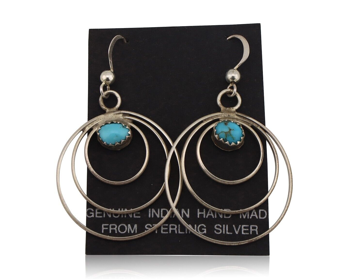 Navajo Dangle Handmade Earrings 925 Silver Blue Turquoise Native Artist C.80's