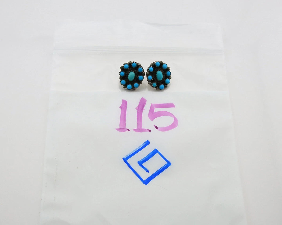 Navajo Dangle Earrings Sterling Silver Natural Turquoise Handmade Signed NC