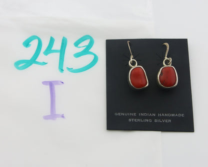 Navajo Earrings 925 Silver Natural Coral Native American Artist C.80's