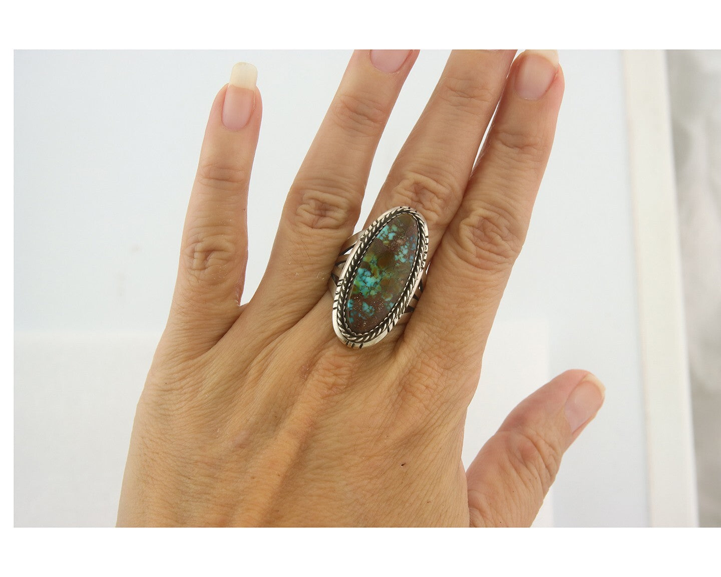 Vintage Navajo Ring 925 Sterling Authentic Turquoise Artist Signed TS Size 9.0