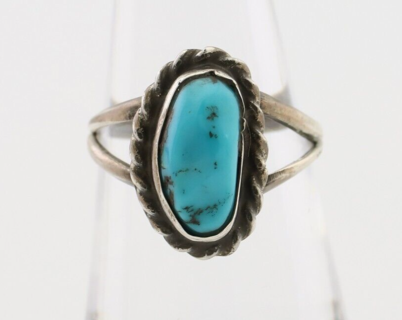 Navajo Ring 925 Silver Kingman Turquoise Native American Artist C.80's