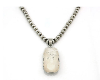 Navajo Bead Necklace 925 Sterling Silver Chaolite Vintage Signed Mark Yazzie