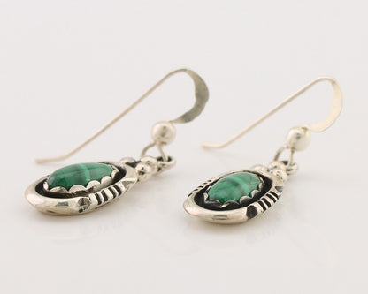 Navajo Dangle Earrings 925 Silver Natural Malachite Native American Artist C.80s