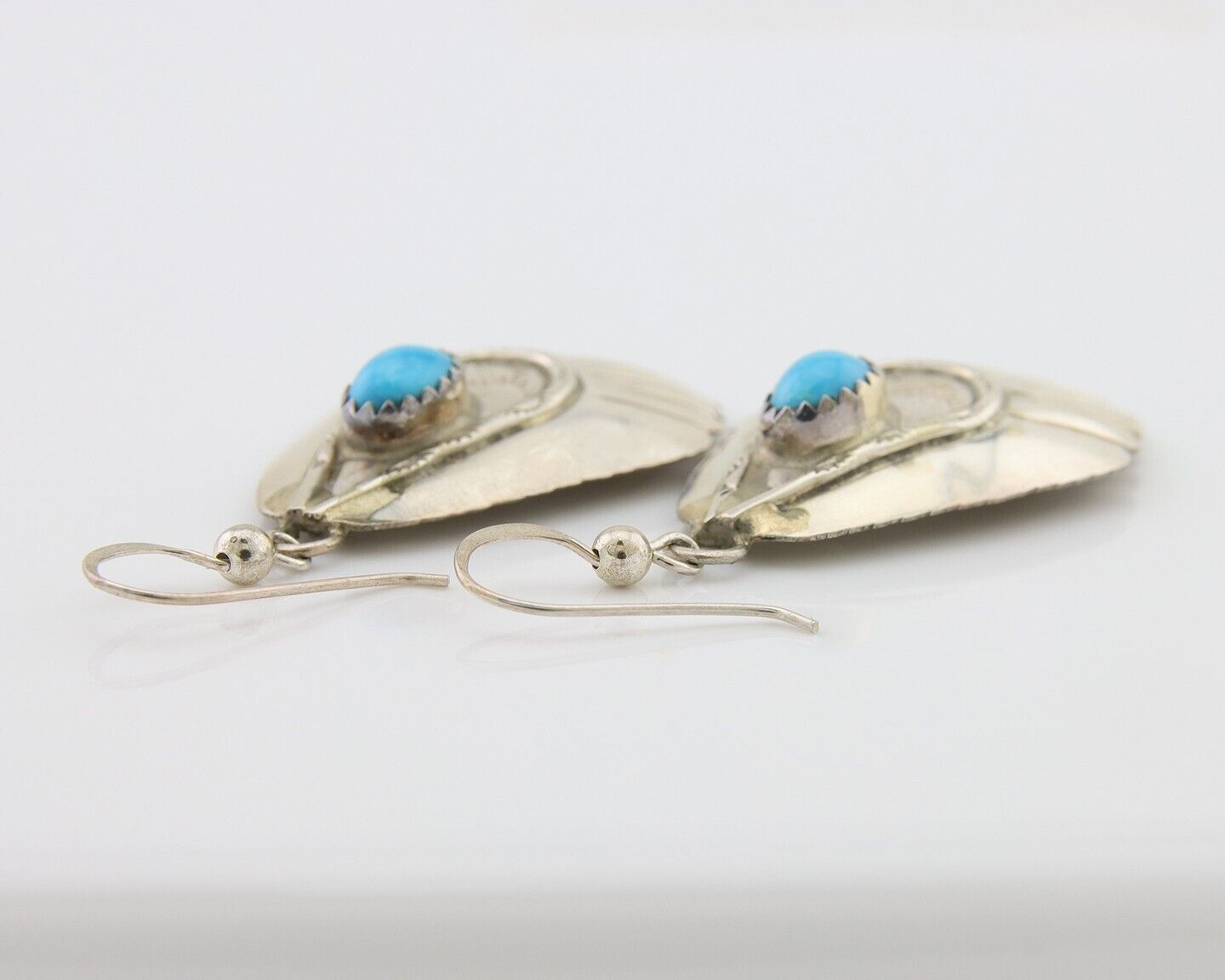 Navajo Earrings 925 Silver Turquoise Artist Signed Dean Brown C.80's