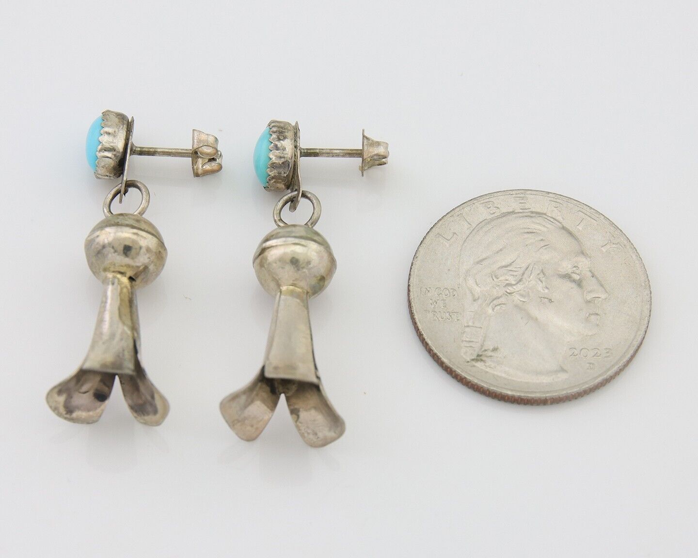 Navajo Dangle Squash Earrings 925 Silver Natural Turquoise Native Artist C.80's