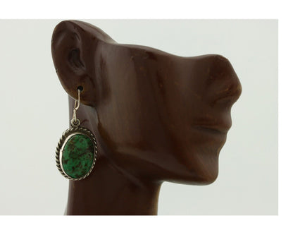 Navajo Earrings 925 Silver Natural Green Turquoise Native Artist C.80's