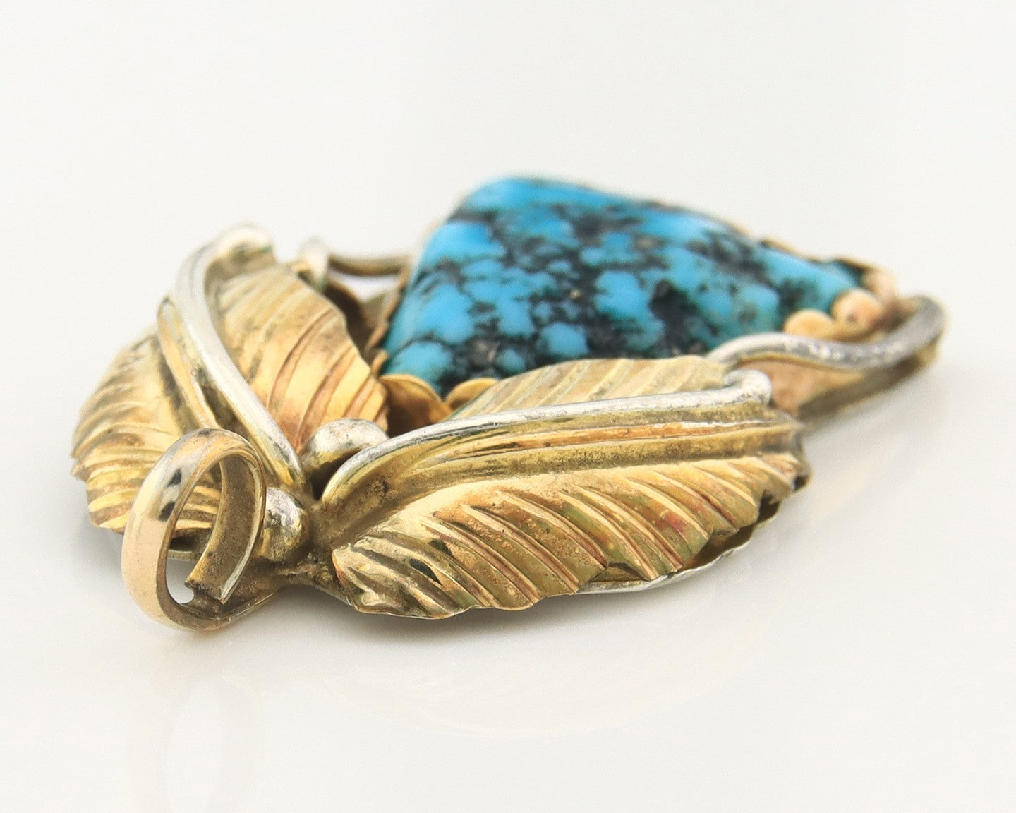 Navajo Pendant Sterling Silver & Gold Natural Blue Turquoise Authentic Native