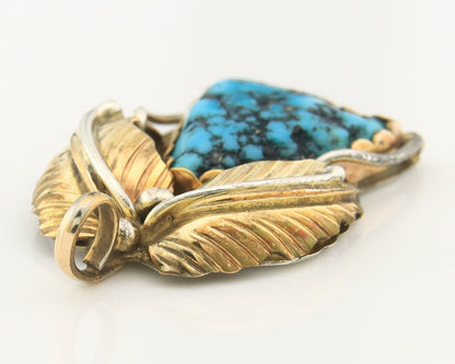 Navajo Pendant Sterling Silver & Gold Natural Blue Turquoise Authentic Native