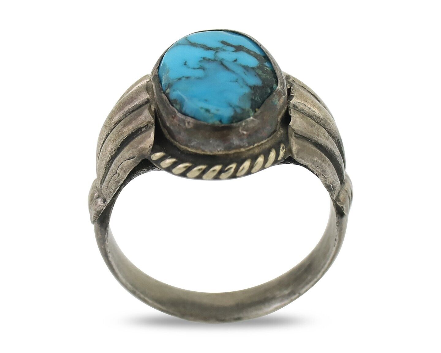 Navajo Ring 925 Silver Natural Turquoise Native American Artist C.80's Size 5.5