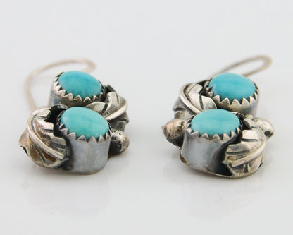 Navajo Dangle Earrings 925 Silver Natural Turquoise Native American Artist C80s