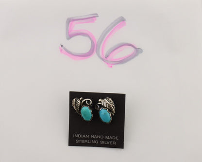 Navajo Handmade Earrings 925 Silver Natural Turquoise Native Artist C.80's